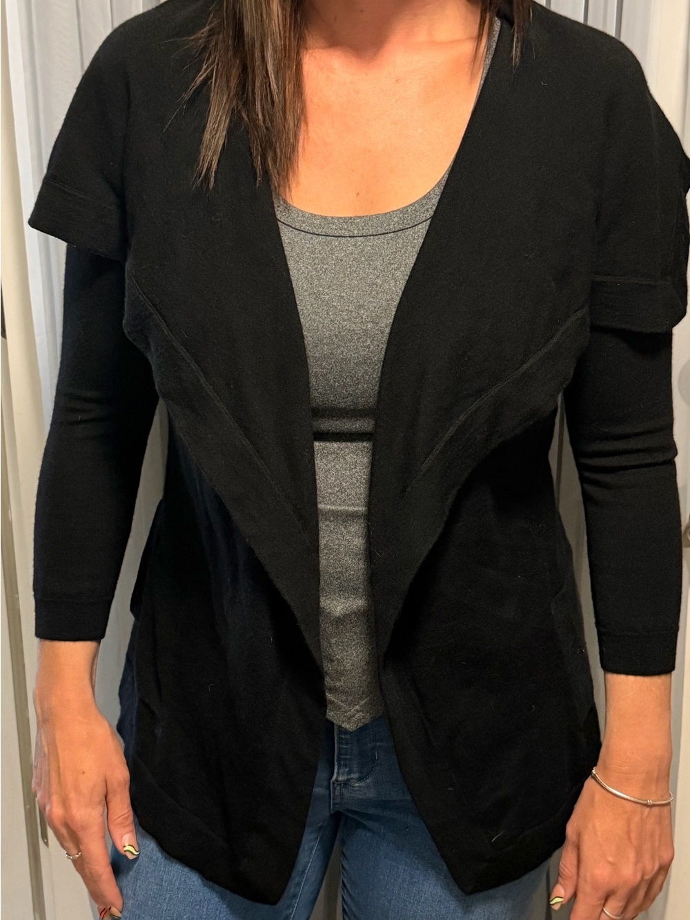 Theory Wool Blend Black Open Drape Women's Cardigan Medium